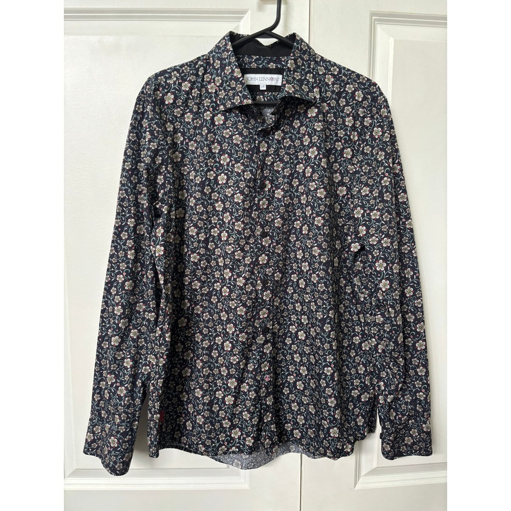 John Lennon Button Up Shirt Mens L Multi Colour Floral Hippie Retro Blue
